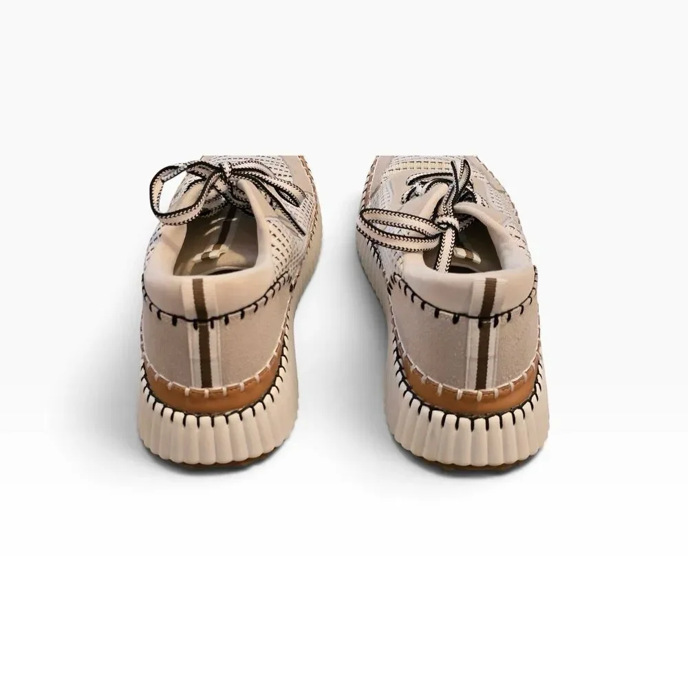 Cozy Girl Coaches Beige Woven Chunky Sneakers Designer Style Streetwear Size 10